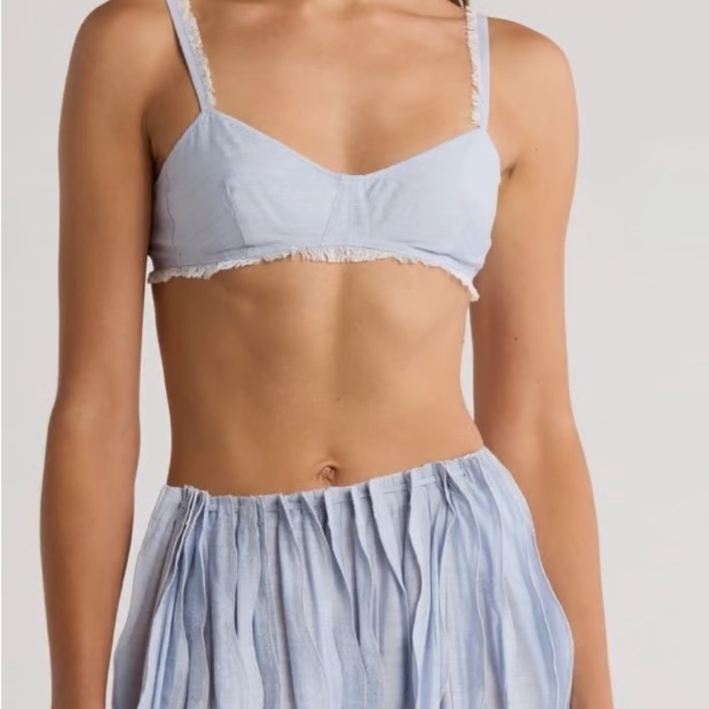 Cult Gaia Eza Fringe Bralette Crop Top Marine Blue Size 6 Fringed Bra New NWT